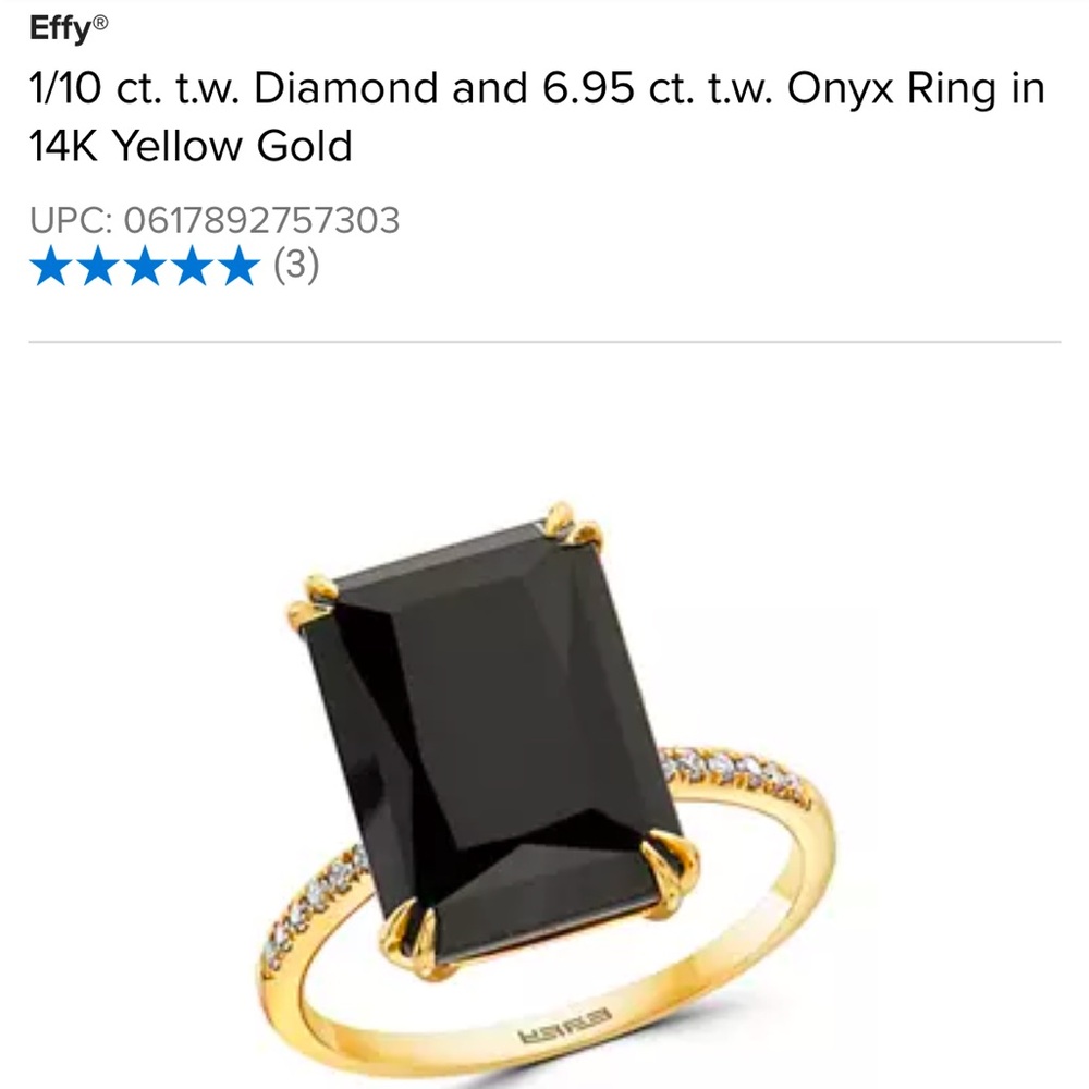 Effy 6.95ct Onyx + 1/10tcw diamond 14k Ring Sz7 NEVER worn! Retails $580!